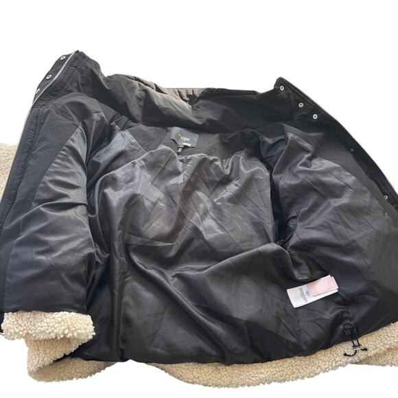 Maje Quilted Sherpa Puffer Coat Jacket Ecru Black Size 1 US 2-4 - Picture 11 of 12